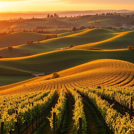 Rolling hills of vineyards in the Willamette Valley, Oregon
